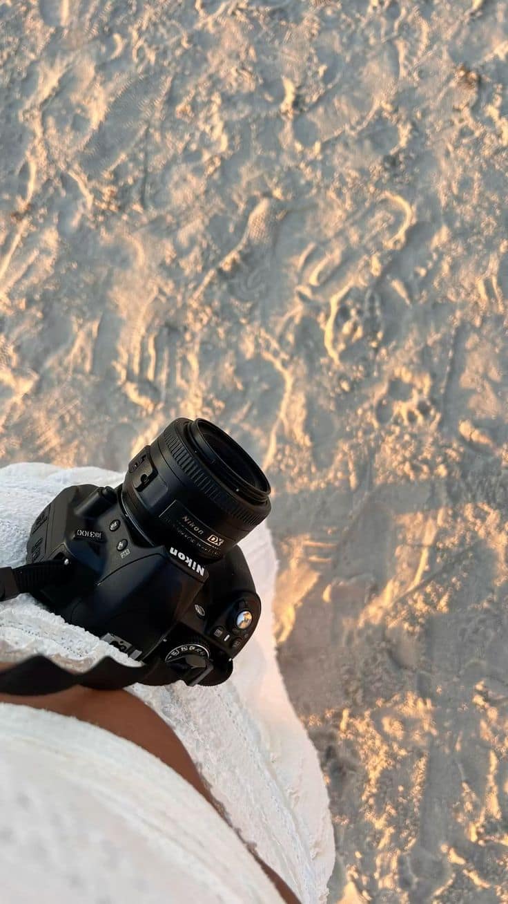Camera on the beach during a content creation day